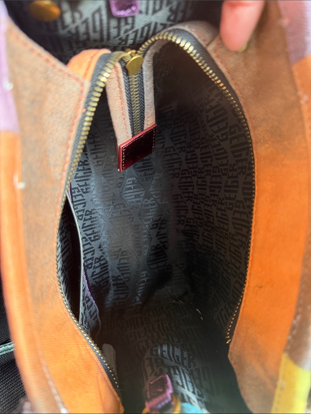 Kurt Geiger denim Pastel Patchwork Satchel in Pink, Blue, Yellow & Burgundy - Picture 5 of 9